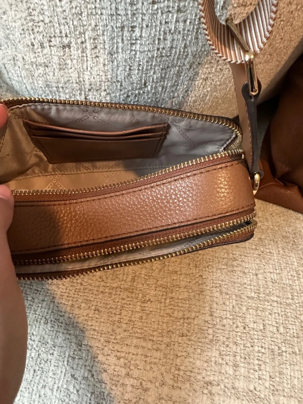 Michael Kors Bryant Brown Pebbled Leather Double Zip Chain Crossbody Bag